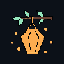 Pixel art paper lantern glowing amber on a twig, with fireflies around it